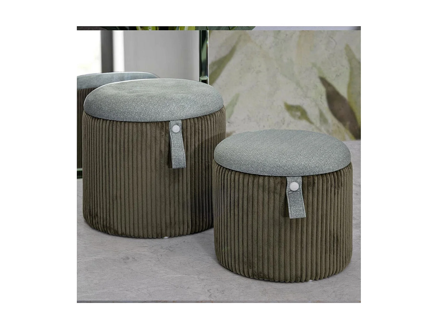 Set van 2 groene opbergpoefs ø 38x38-32x28 cm