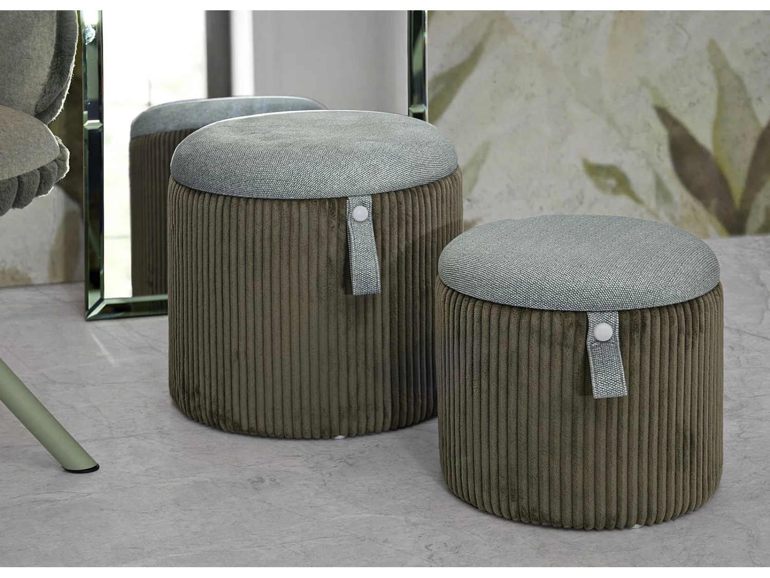 Set van 2 groene opbergpoefs ø 38x38-32x28 cm