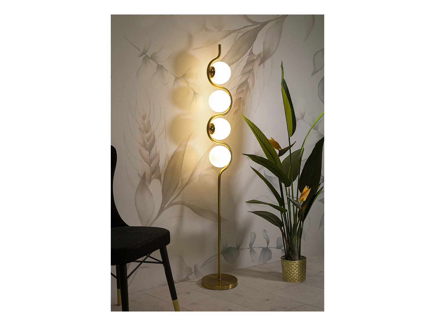Lampadaire Design 4 Sphères "Luci" 165cm Blanc & Or