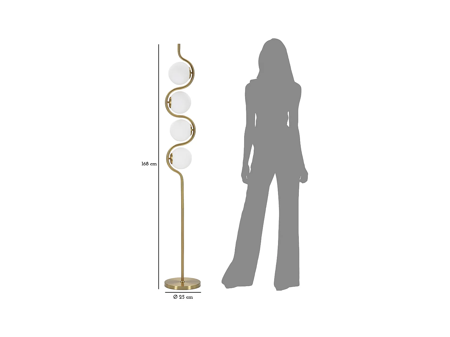 Lampadaire Design 4 Sphères "Luci" 165cm Blanc & Or