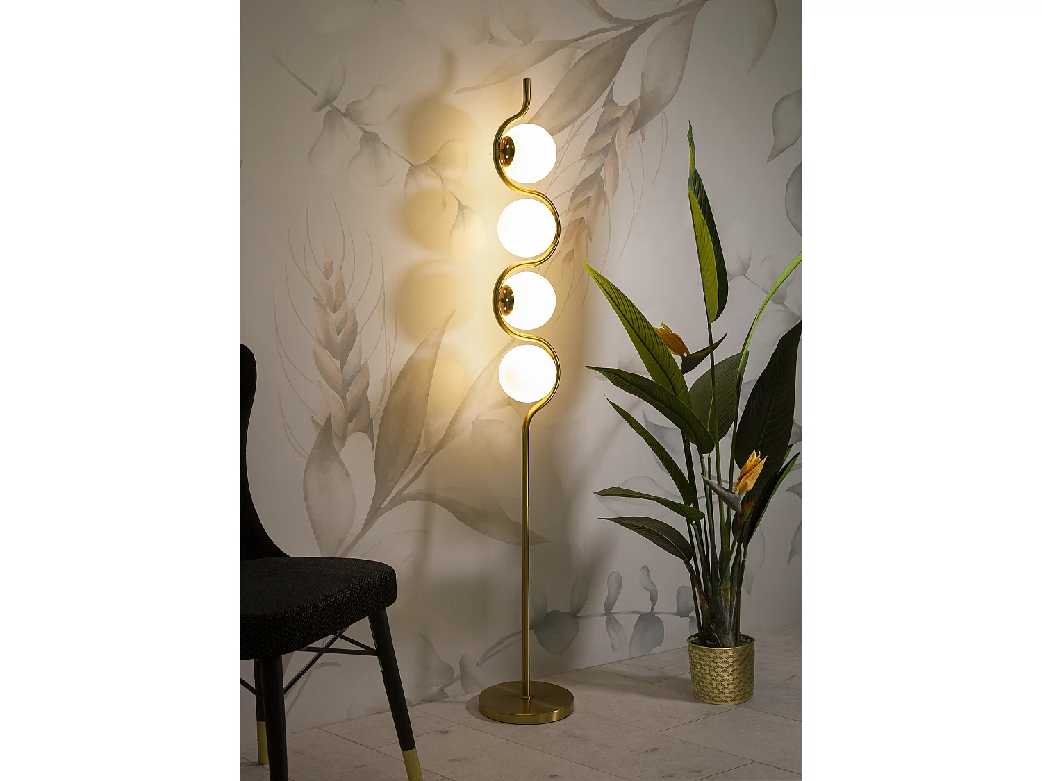 Lampadaire Design 4 Sphères "Luci" 165cm Blanc & Or