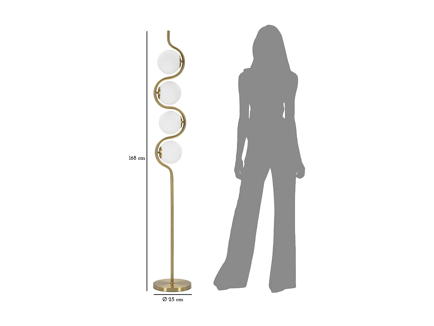 Lampadaire Design 4 Sphères "Luci" 165cm Blanc & Or