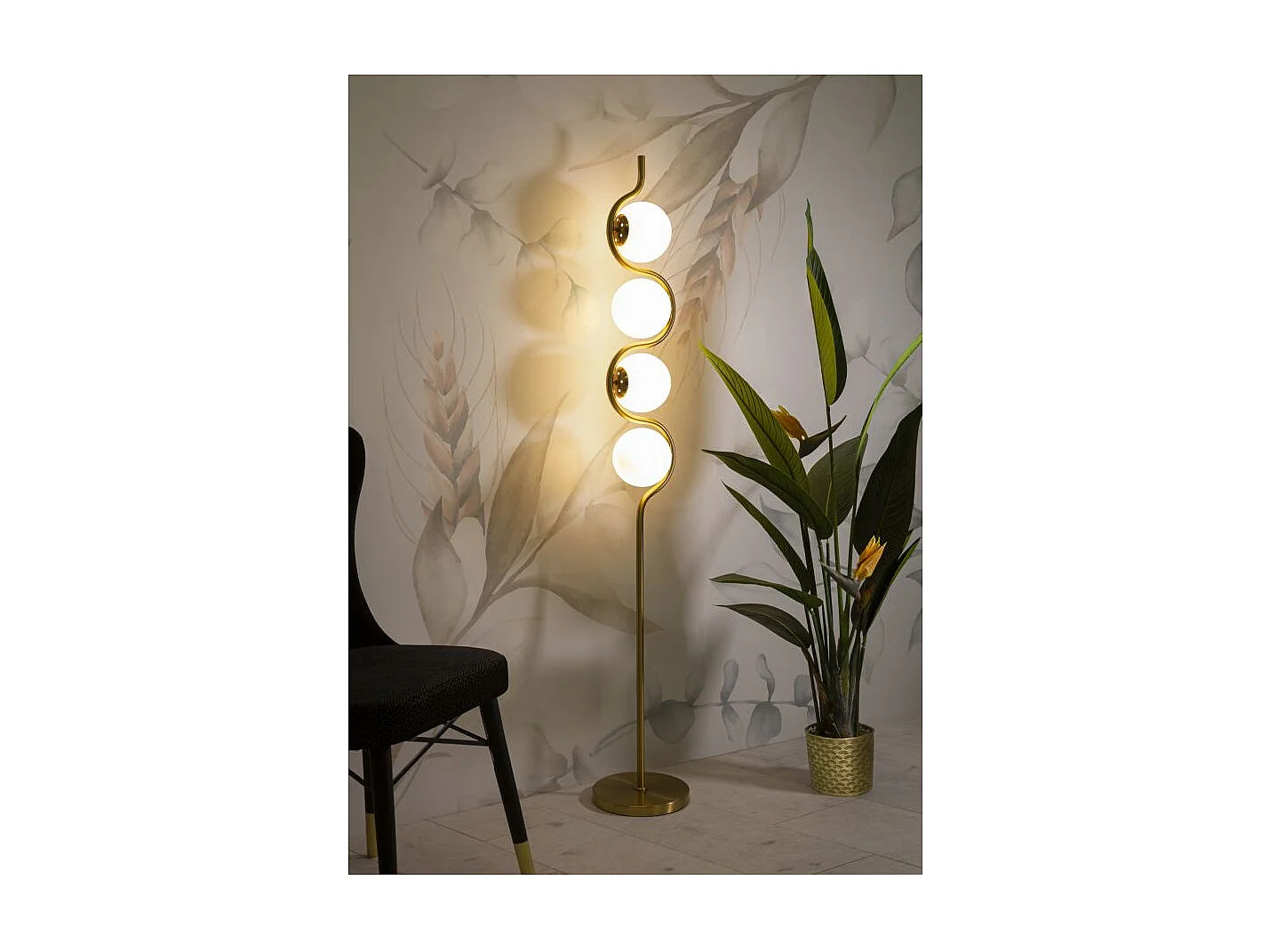 Lampadaire Design 4 Sphères "Luci" 165cm Blanc & Or