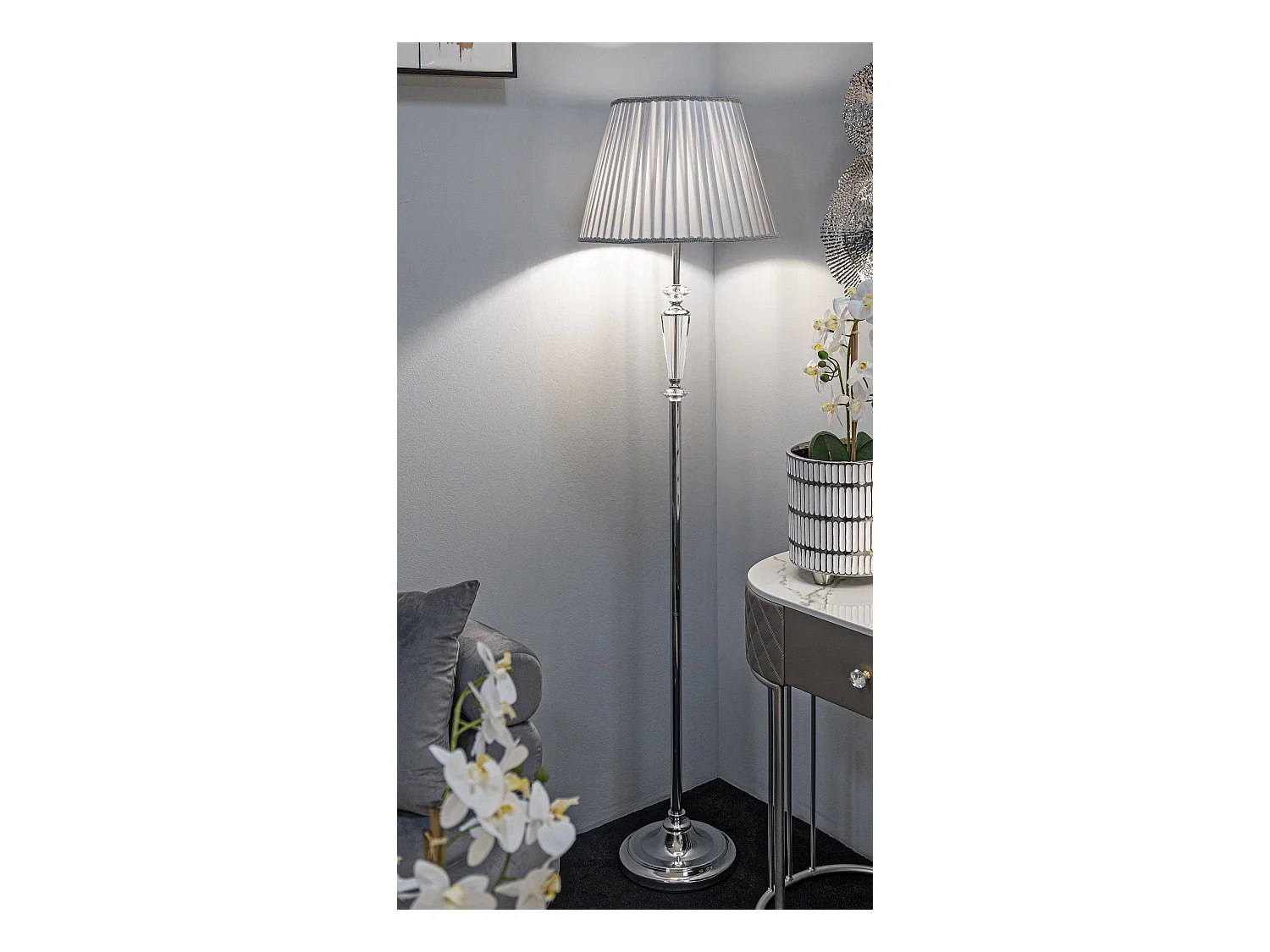 Lampada da terra in metallo argentato Ø cm 40x164