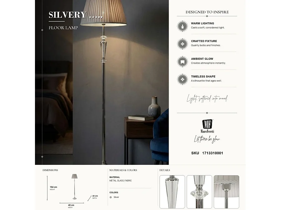 Stehlampe aus Metall silberfarben Ø 40x164 cm