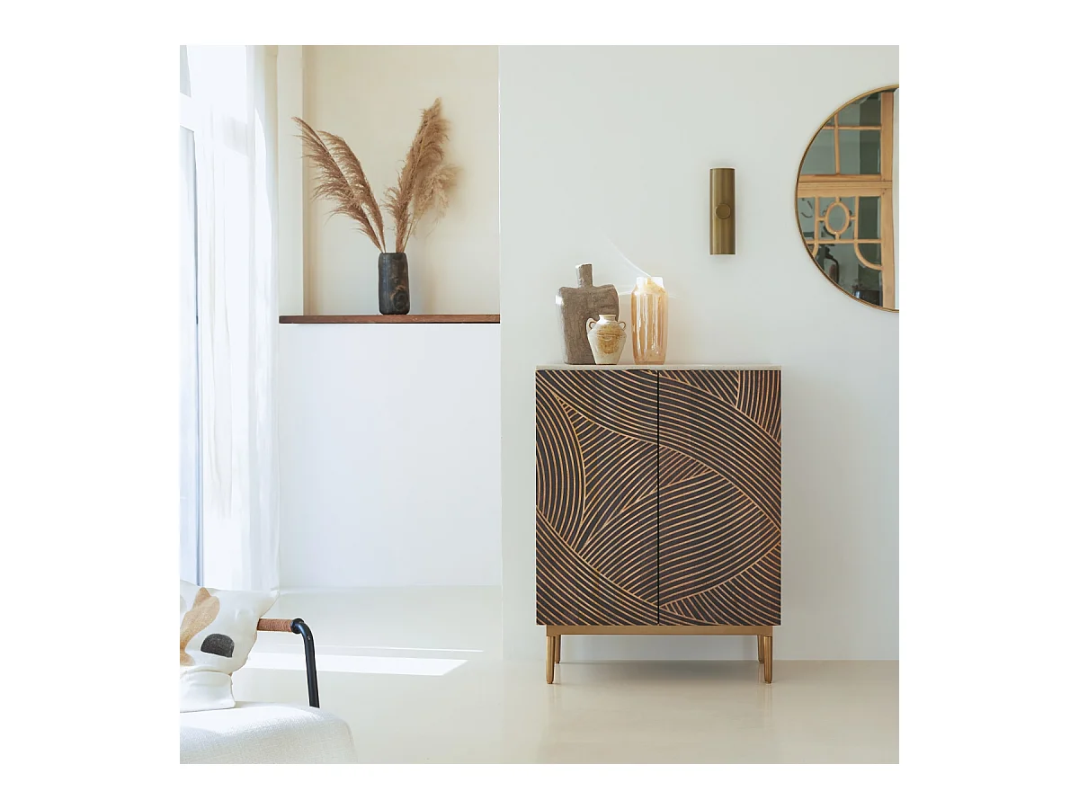 Anrichte aus massivem Mangoholz und Terrazzo Bilal 80 cm