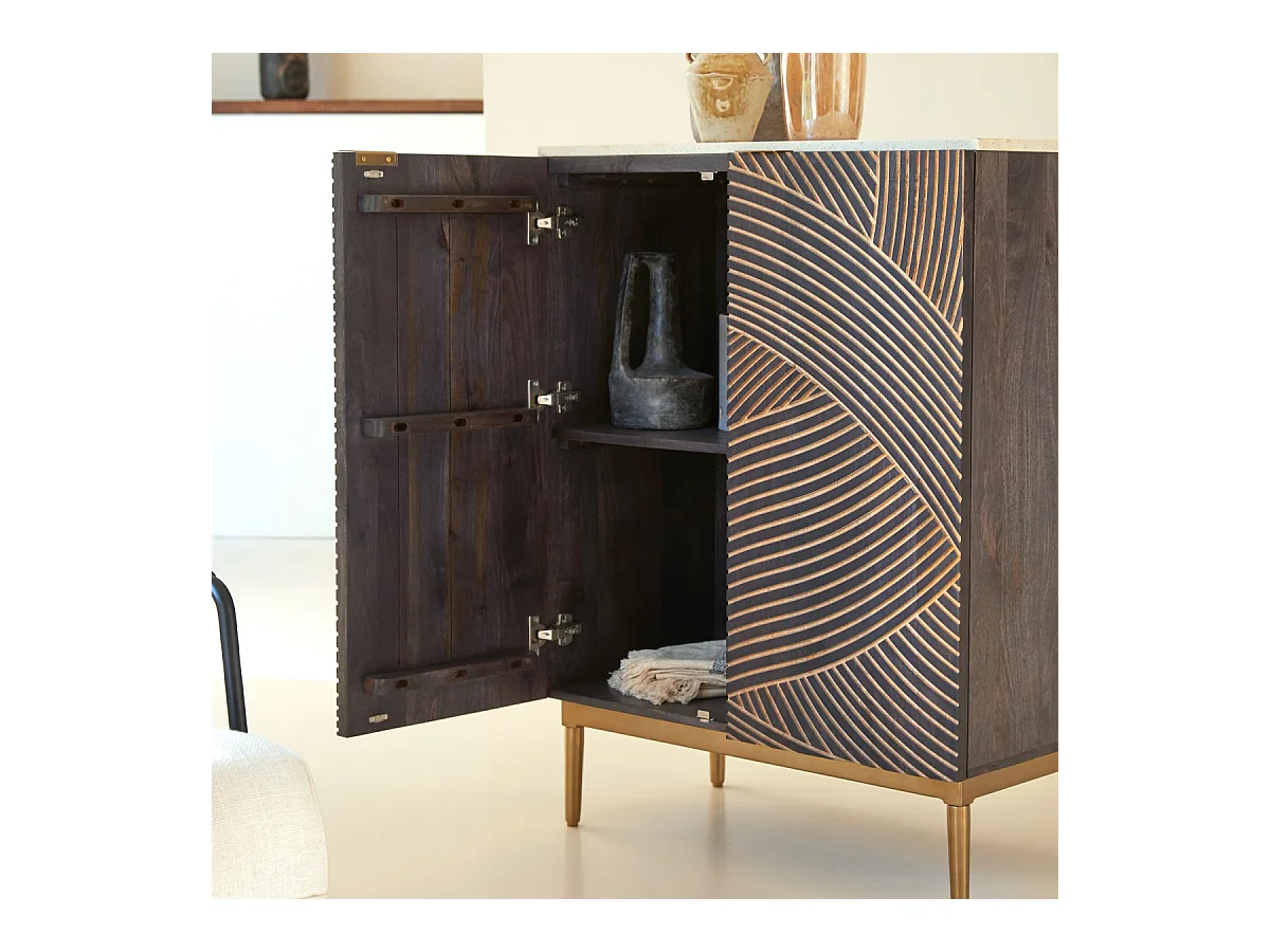 Anrichte aus massivem Mangoholz und Terrazzo Bilal 80 cm