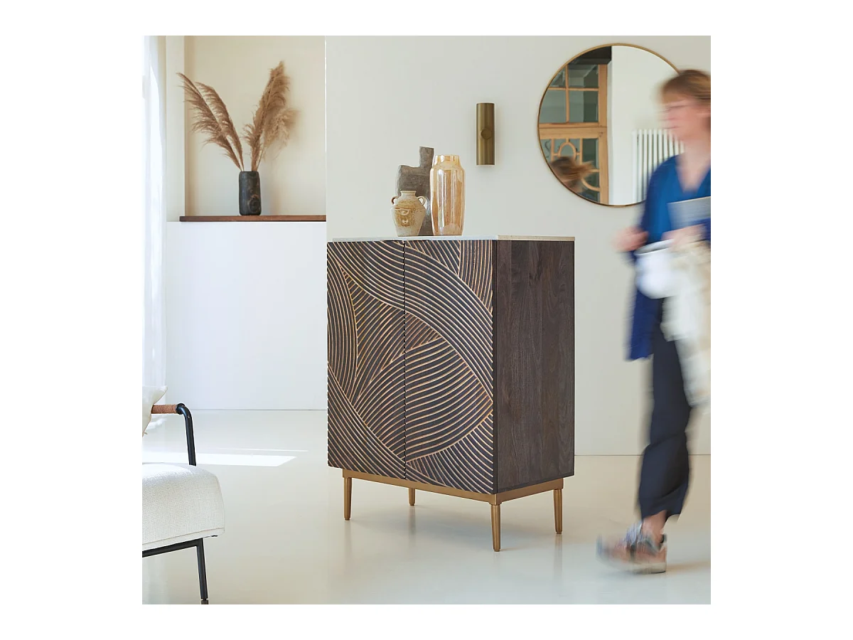 Anrichte aus massivem Mangoholz und Terrazzo Bilal 80 cm