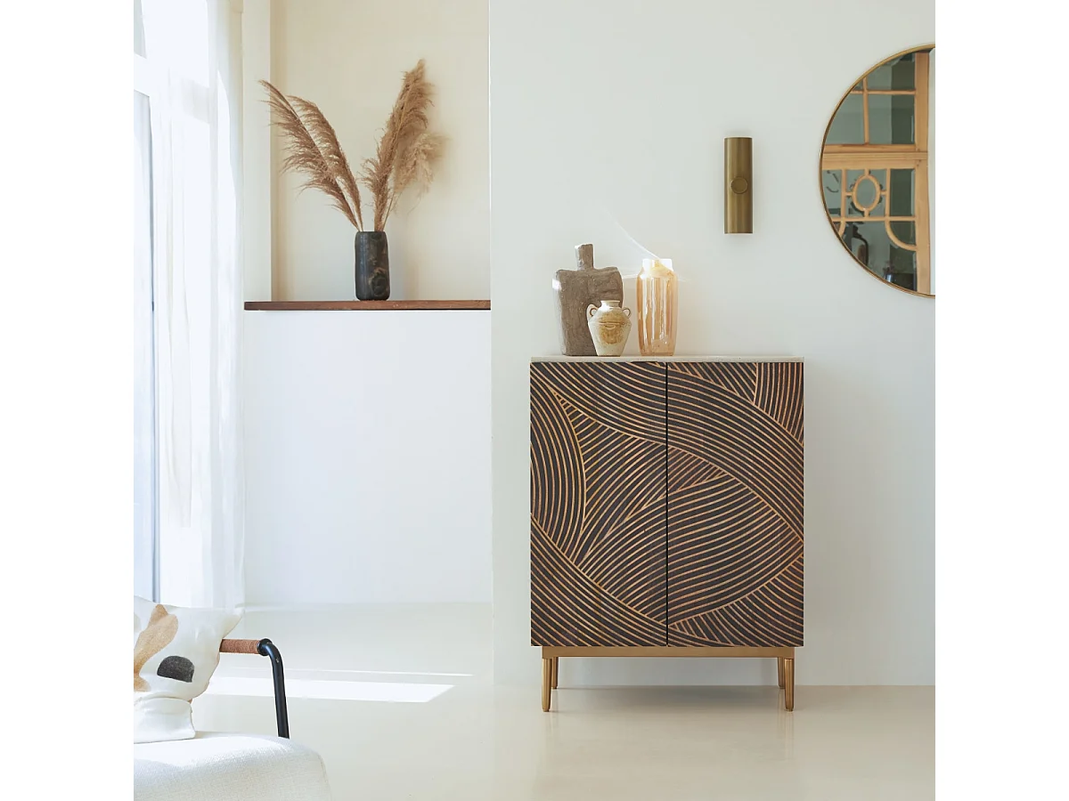 Anrichte aus massivem Mangoholz und Terrazzo Bilal 80 cm