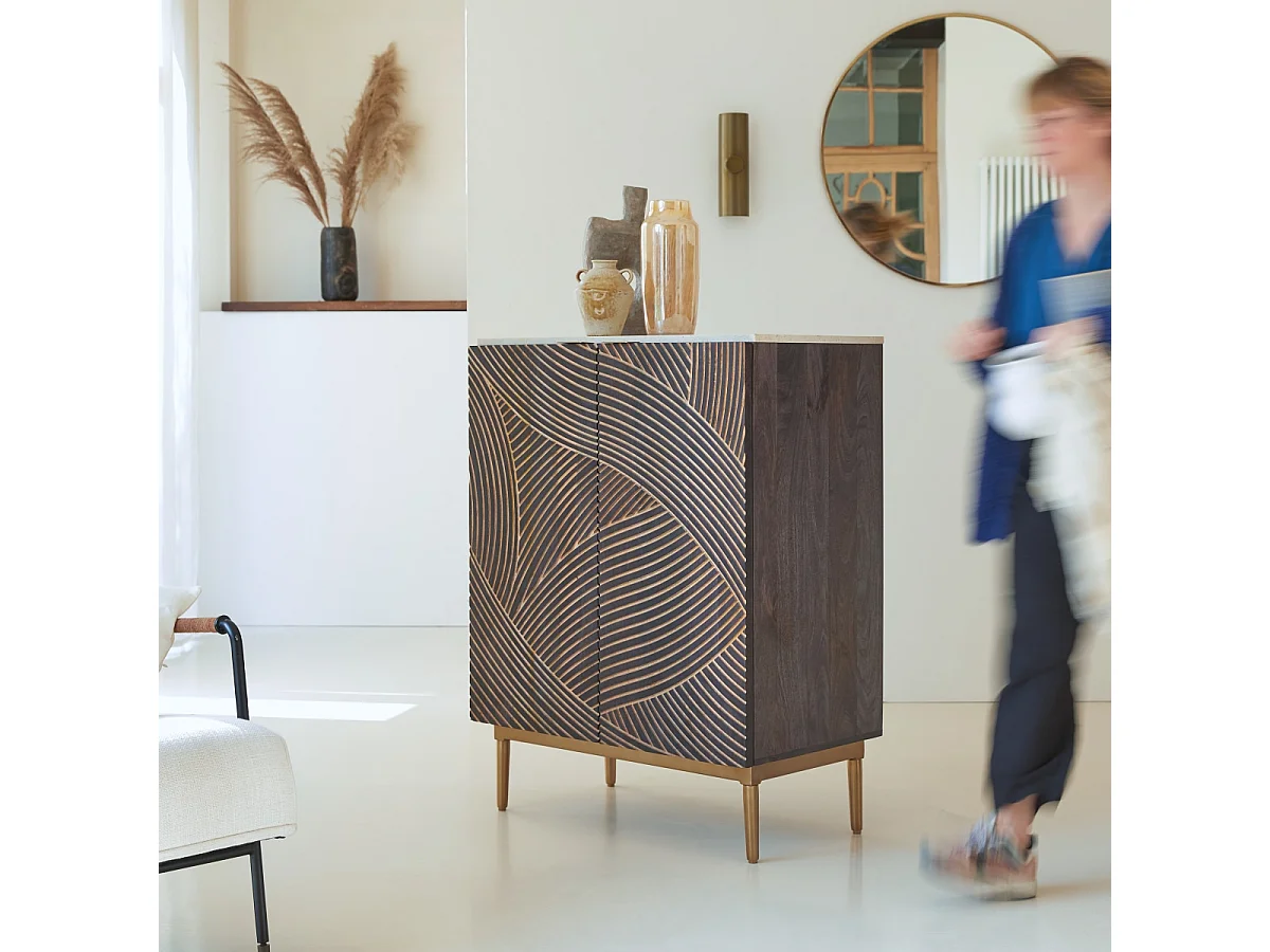 Anrichte aus massivem Mangoholz und Terrazzo Bilal 80 cm