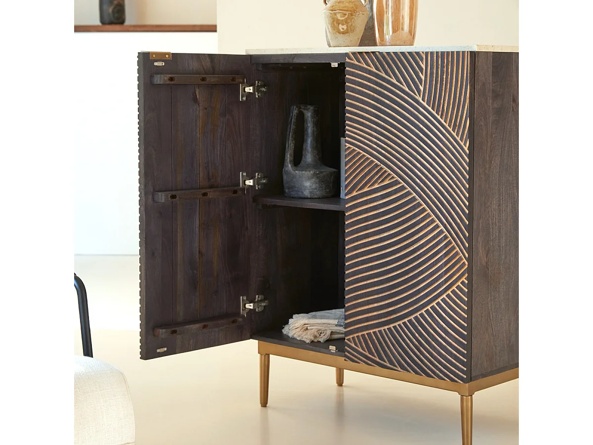 Anrichte aus massivem Mangoholz und Terrazzo Bilal 80 cm