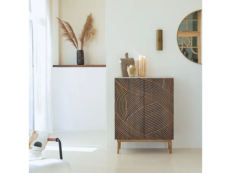 Anrichte aus massivem Mangoholz und Terrazzo Bilal 80 cm