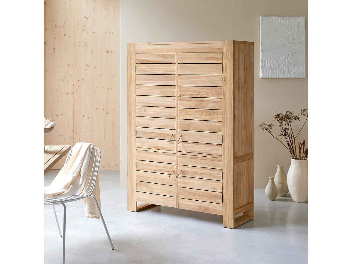 Schrank Sideboard Hochschrank aus massivem Teak 160 cm vier Türen
