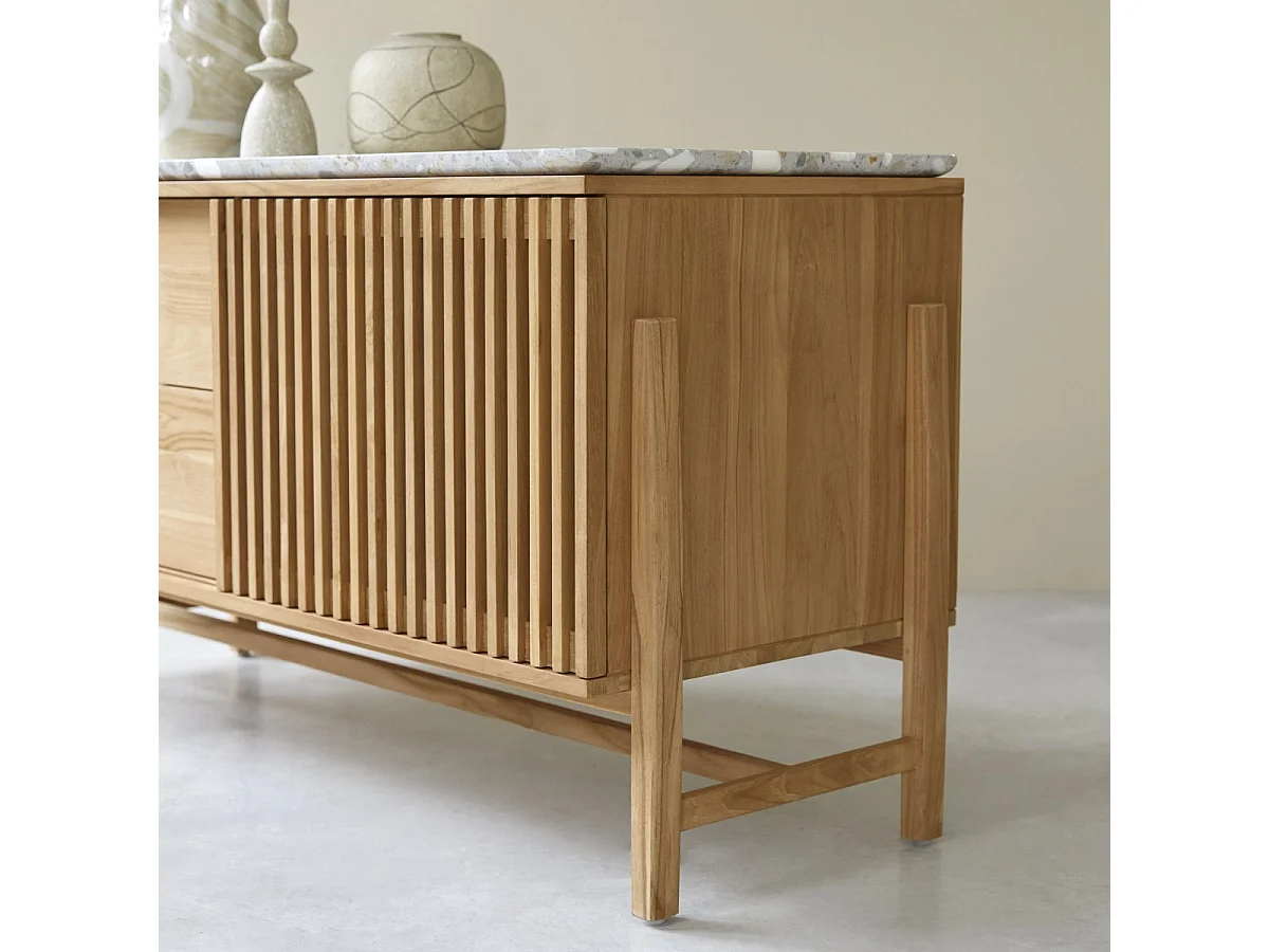 Credenza Isaure in legno di teak massello e terrazzo pregiato 140 cm
