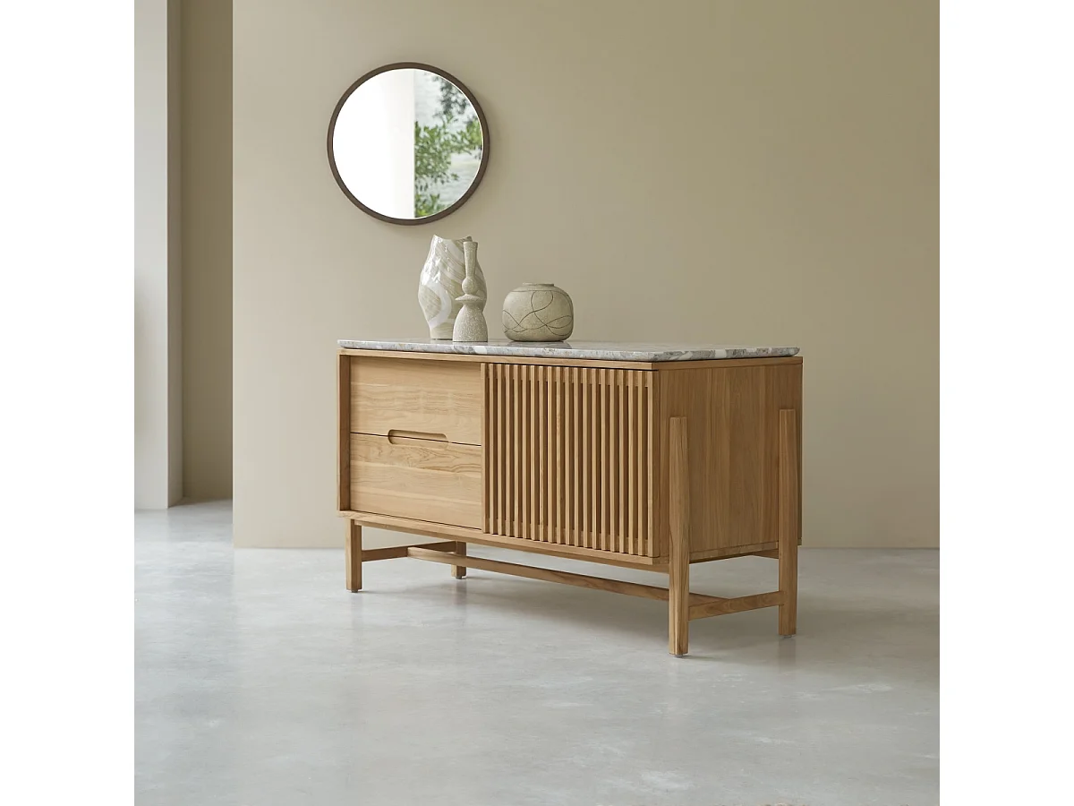 Credenza Isaure in legno di teak massello e terrazzo pregiato 140 cm