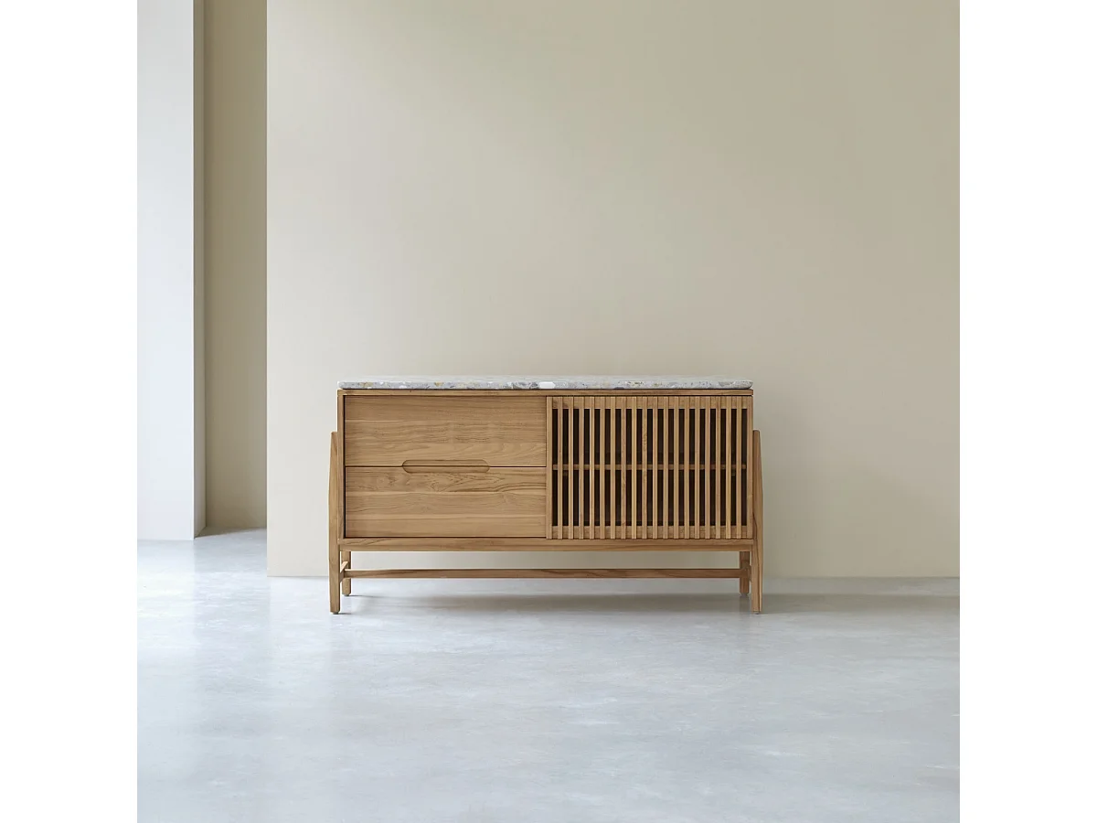 Credenza Isaure in legno di teak massello e terrazzo pregiato 140 cm