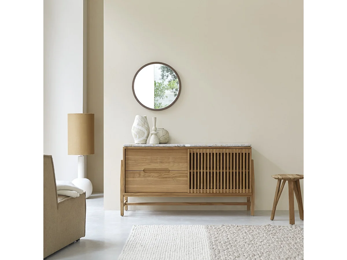 Credenza Isaure in legno di teak massello e terrazzo pregiato 140 cm