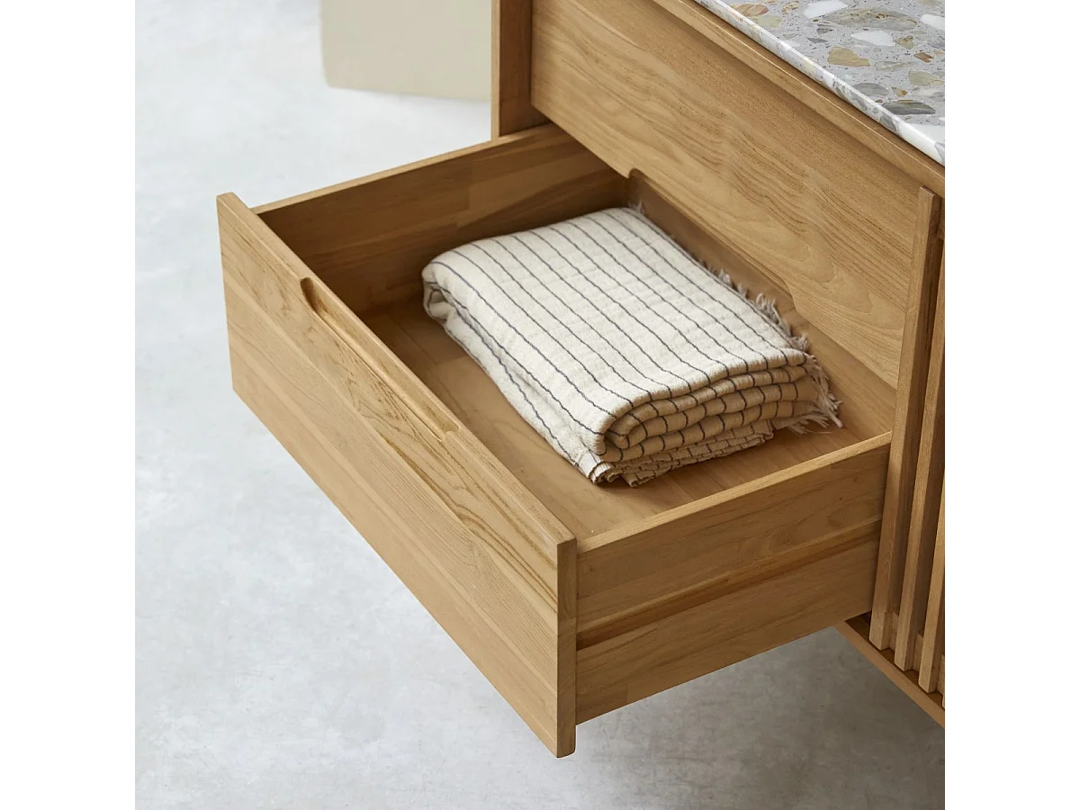 Credenza Isaure in legno di teak massello e terrazzo pregiato 140 cm