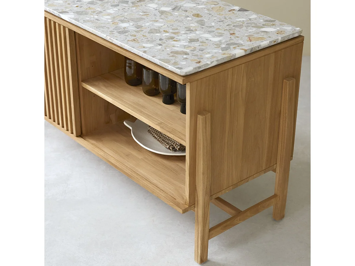 Credenza Isaure in legno di teak massello e terrazzo pregiato 140 cm