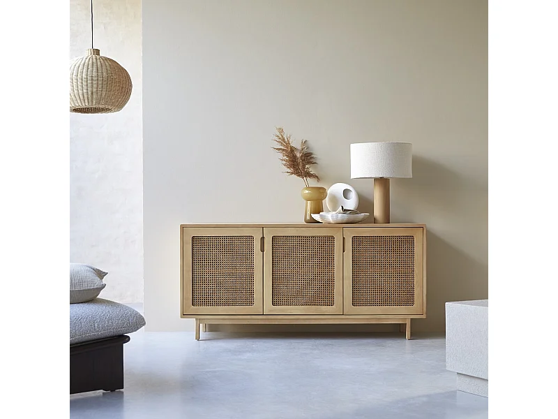 Buffet en bois d'orme massif et cannage Luis 160 cm