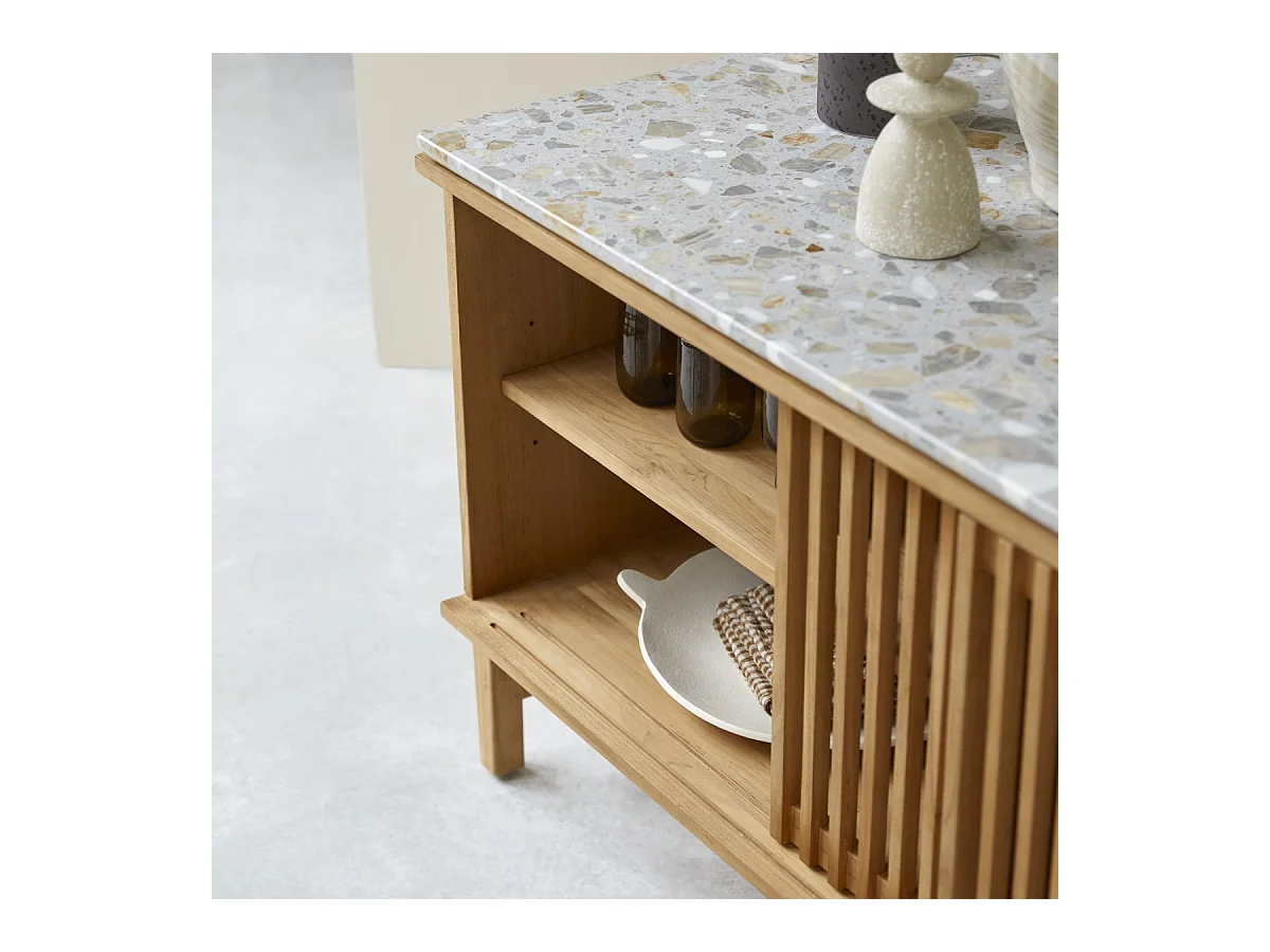 Credenza Isaure in legno di teak massello e terrazzo pregiato 160 cm