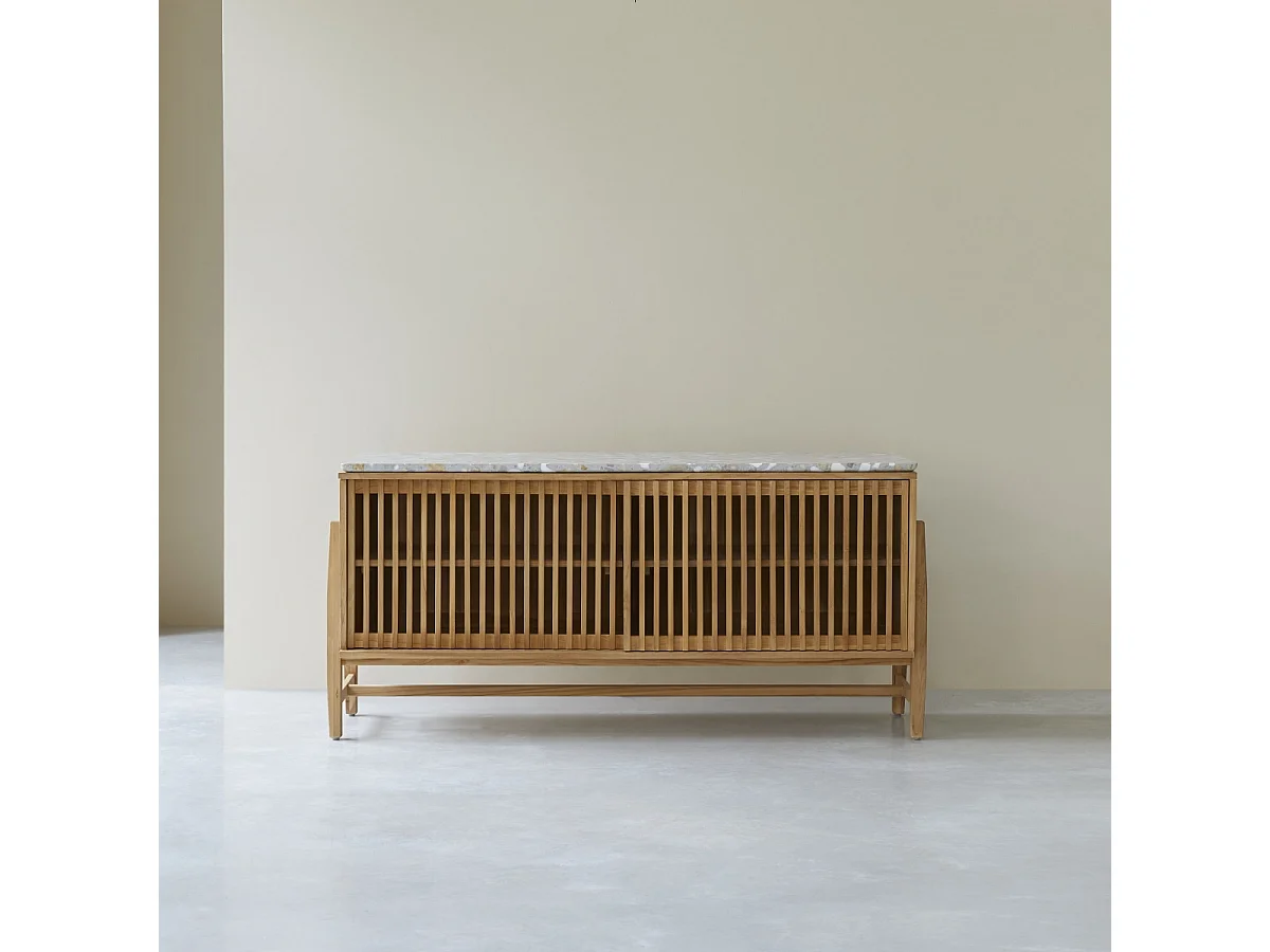 Credenza Isaure in legno di teak massello e terrazzo pregiato 160 cm