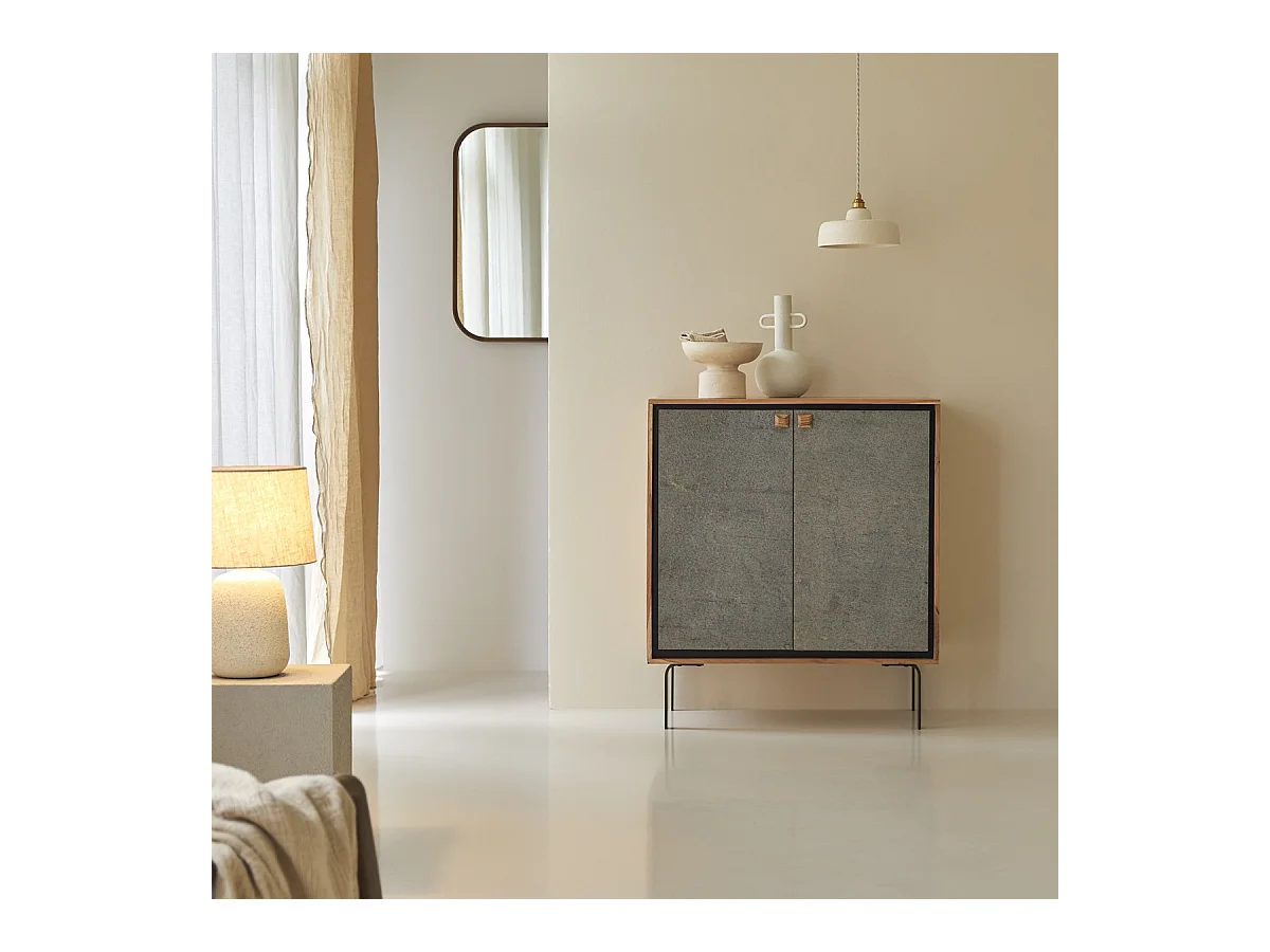 Anrichte Highboard im Materialmix aus Akazie, Stein und Metall 100 cm Temis