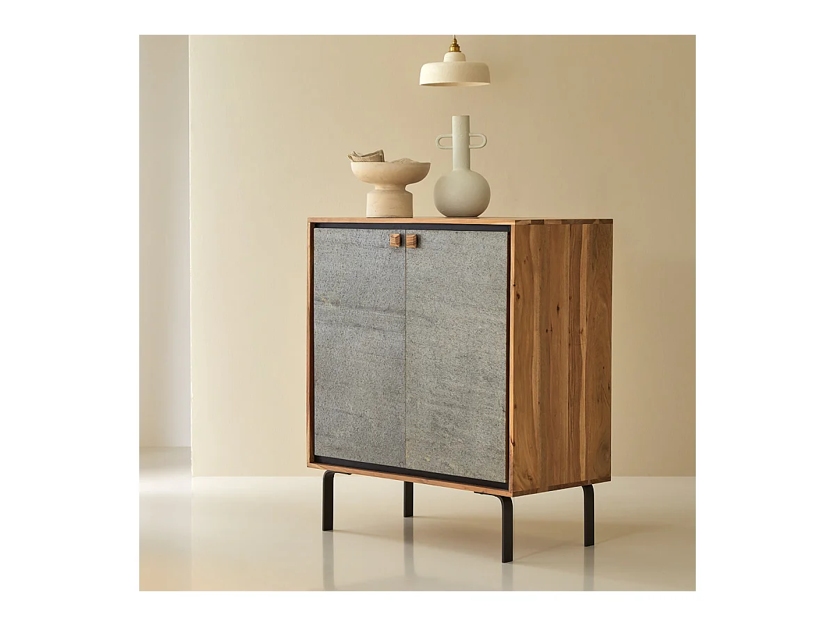 Anrichte Highboard im Materialmix aus Akazie, Stein und Metall 100 cm Temis