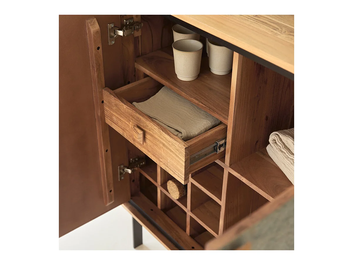 Anrichte Highboard im Materialmix aus Akazie, Stein und Metall 100 cm Temis