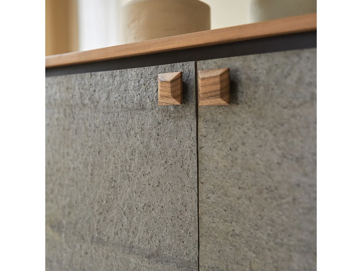 Anrichte Highboard im Materialmix aus Akazie, Stein und Metall 100 cm Temis