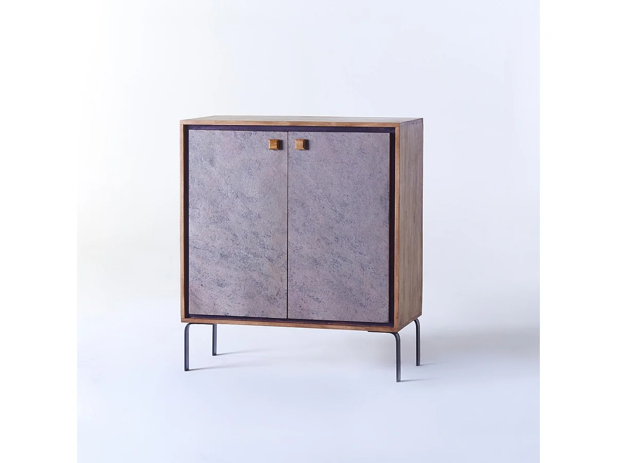 Anrichte Highboard im Materialmix aus Akazie, Stein und Metall 100 cm Temis