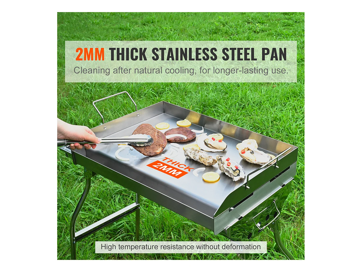 Plaque de Cuisson à Dessus Plat SucceBuy, en Acier Inoxydable, 60 x 41 cm, pour Barbecue et Gril à Gaz 2 Brûleurs, Argent