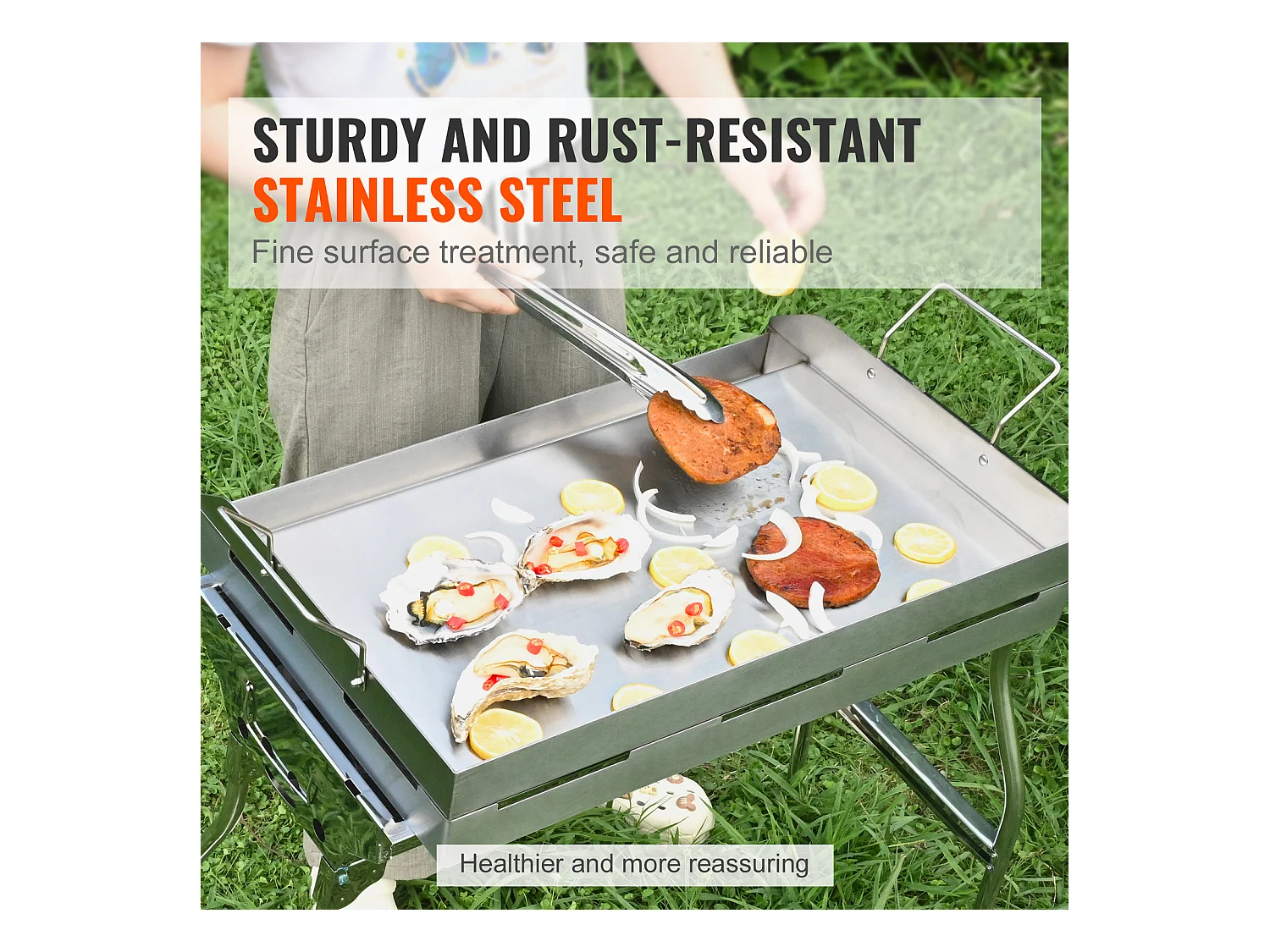 Plaque de Cuisson à Dessus Plat SucceBuy, en Acier Inoxydable, 60 x 41 cm, pour Barbecue et Gril à Gaz 2 Brûleurs, Argent