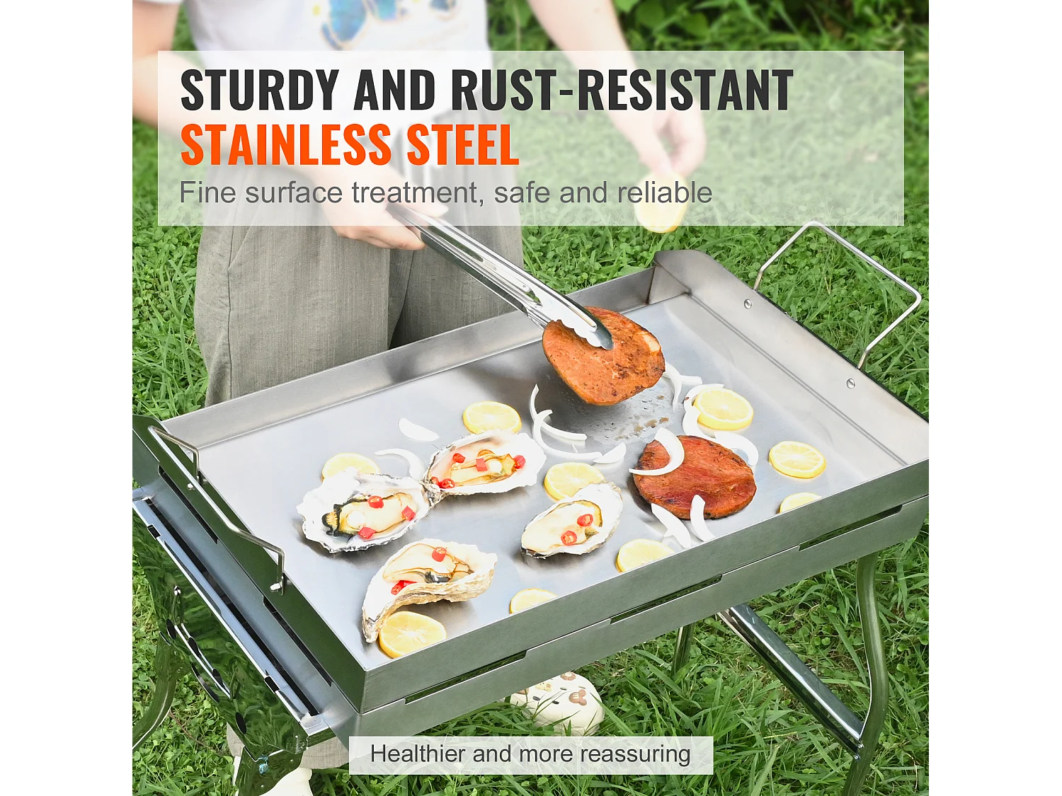 Plaque de Cuisson à Dessus Plat SucceBuy, en Acier Inoxydable, 60 x 41 cm, pour Barbecue et Gril à Gaz 2 Brûleurs, Argent