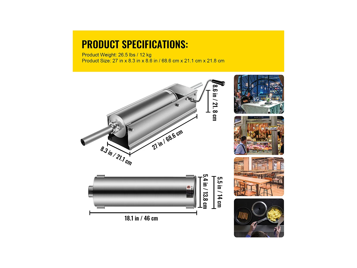Poussoir à Saucisses Manuel SucceBuy, 7 L, Comprend 5 Tubes, Machine à Saucisses Horizontale, Acier Inoxydable 304 de Qualité Alimentaire