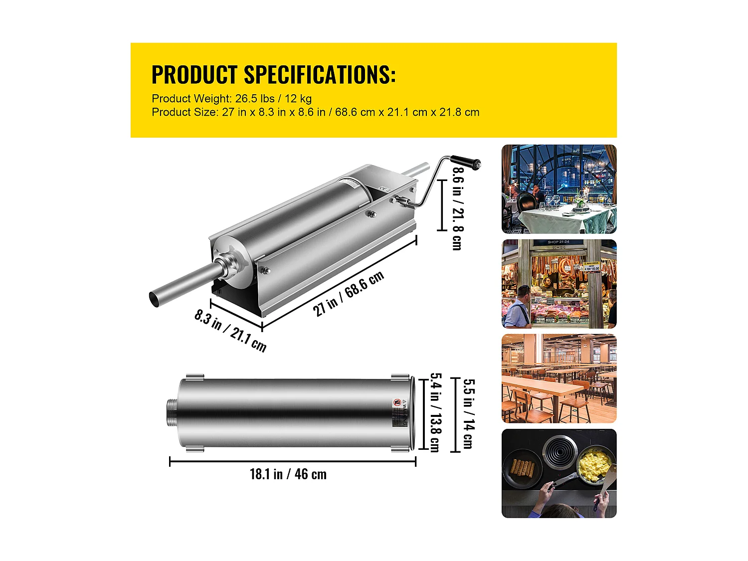 Poussoir à Saucisses Manuel SucceBuy, 7 L, Comprend 5 Tubes, Machine à Saucisses Horizontale, Acier Inoxydable 304 de Qualité Alimentaire