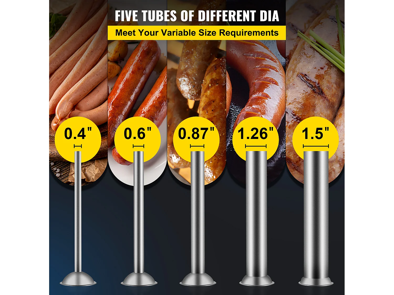 Poussoir à Saucisses Manuel SucceBuy, 7 L, Comprend 5 Tubes, Machine à Saucisses Horizontale, Acier Inoxydable 304 de Qualité Alimentaire