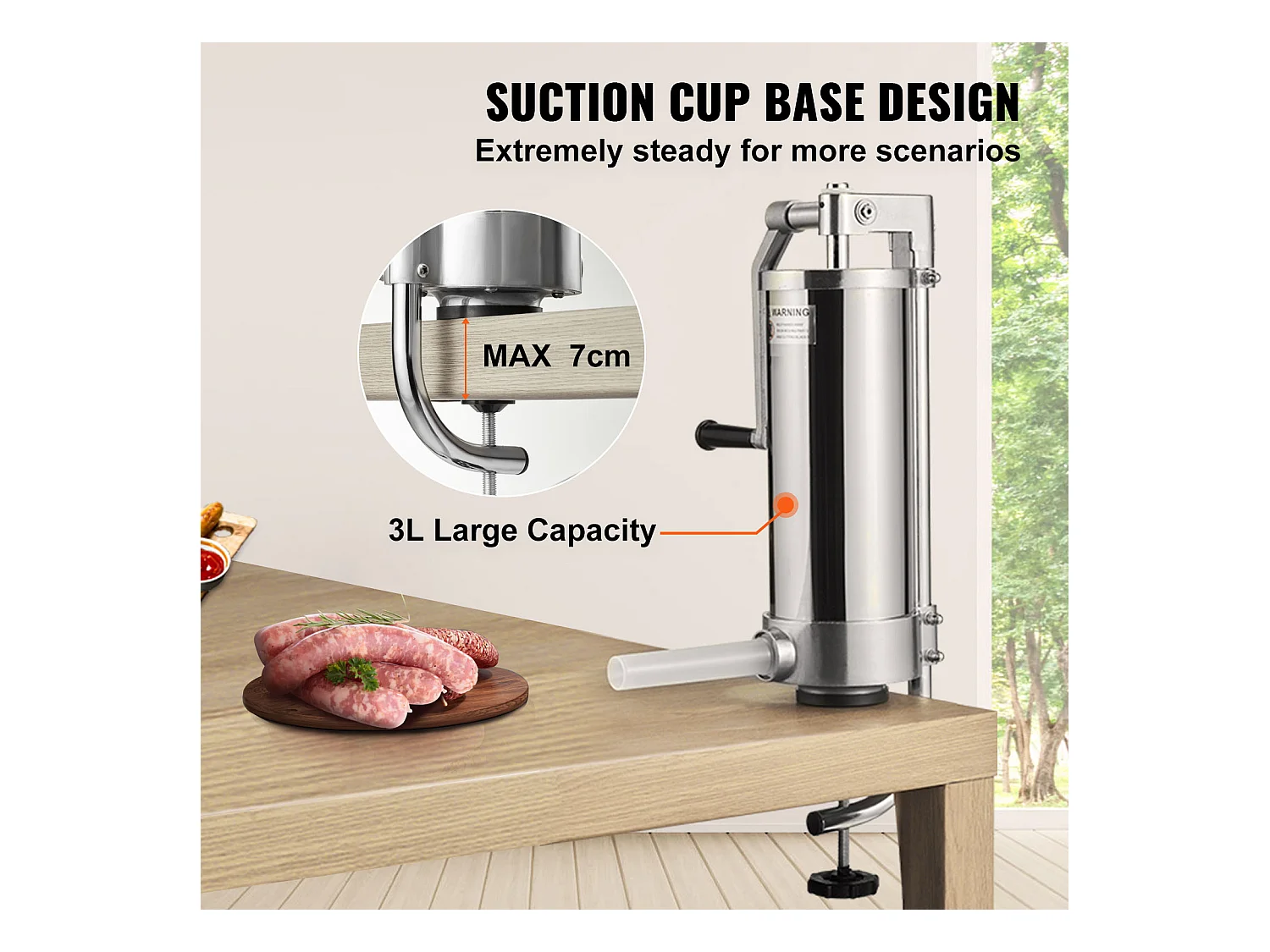 Spingisalsicce Manuale SucceBuy, 3 L, 3 Tubi di Riempimento, Macchina per Salsicce Domestica in Acciaio Inossidabile