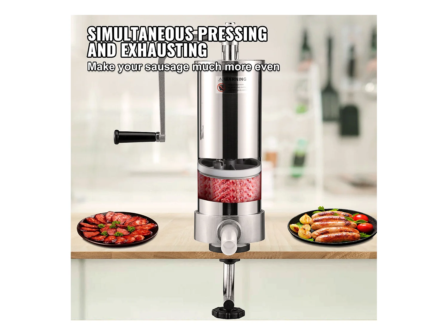 Spingisalsicce Manuale SucceBuy, 3 L, 3 Tubi di Riempimento, Macchina per Salsicce Domestica in Acciaio Inossidabile