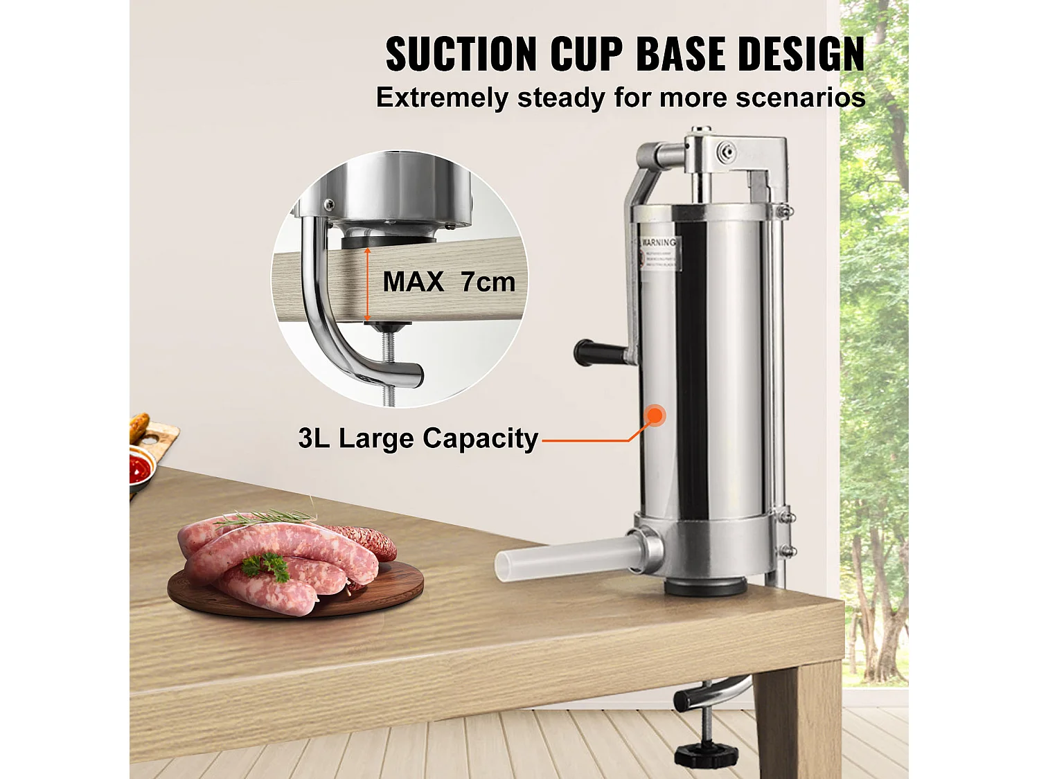 Poussoir à Saucisses Manuel SucceBuy, 3 L, 3 Tubes de Remplissage, Machine à Saucisses Maison en Acier Inoxydable