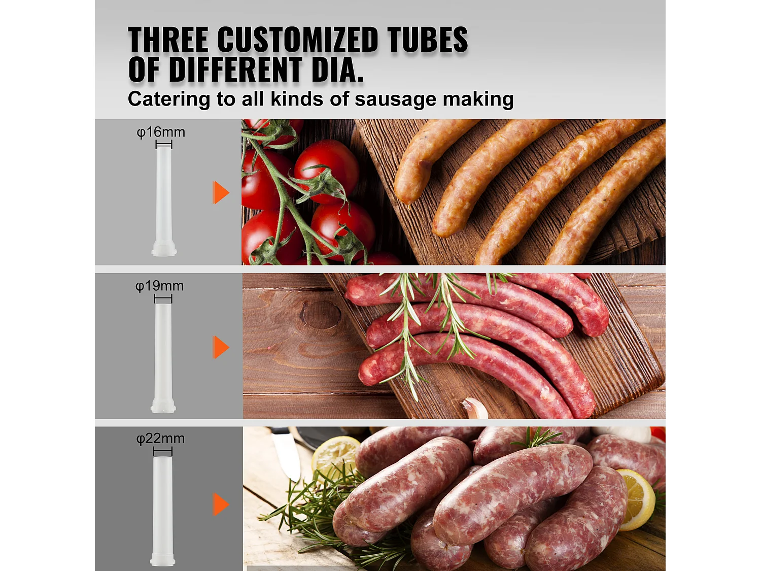 Poussoir à Saucisses Manuel SucceBuy, 3 L, 3 Tubes de Remplissage, Machine à Saucisses Maison en Acier Inoxydable