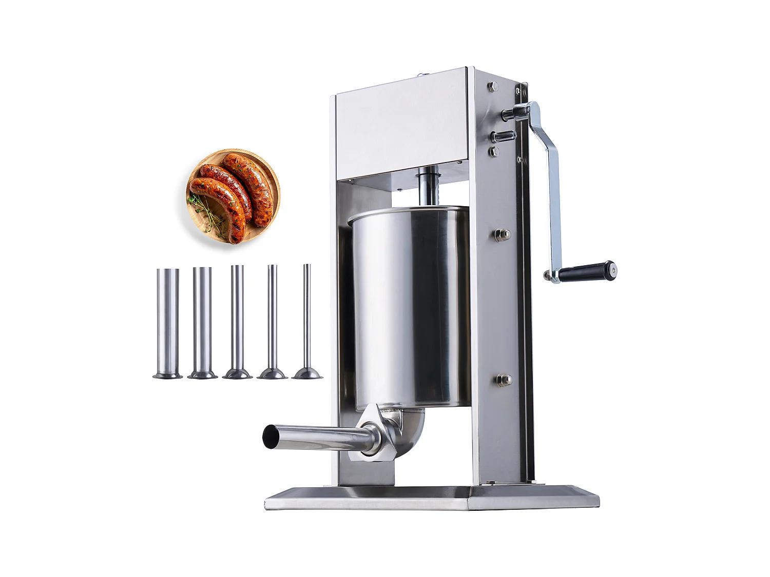 Poussoir à Saucisses Manuel SucceBuy, 10 L, 5 Tubes, Double Vitesse, en Acier Inoxydable 304, pour Usage Domestique et Commercial
