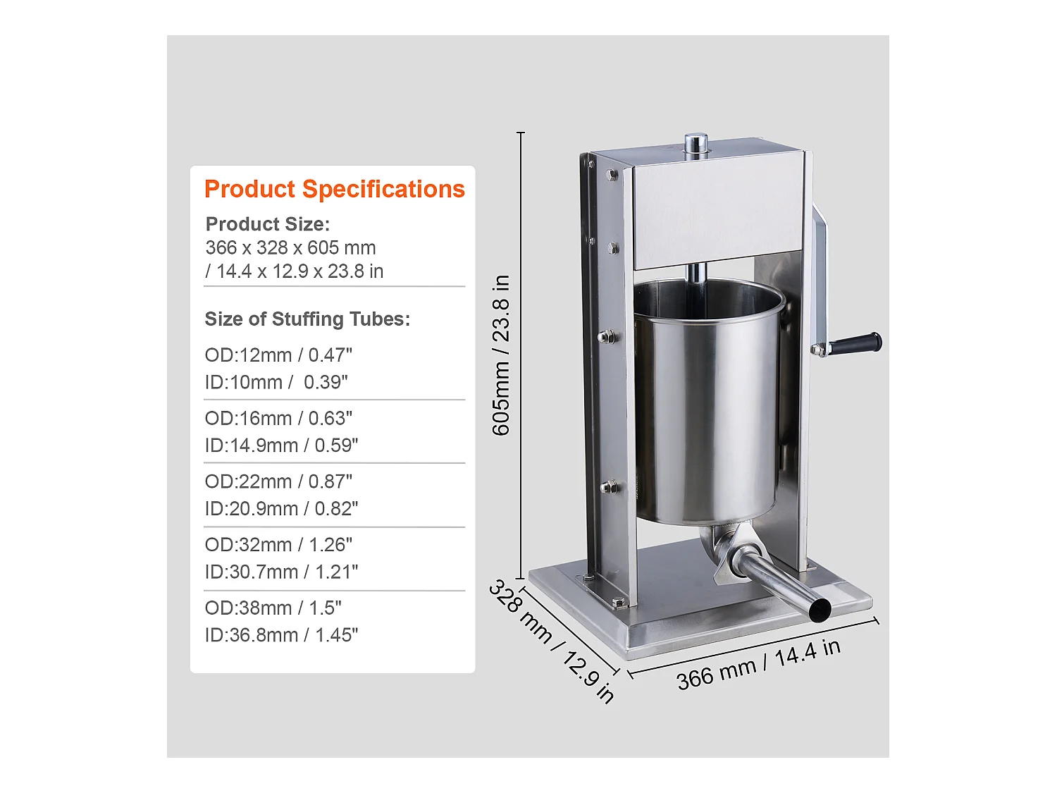 Poussoir à Saucisses Manuel SucceBuy, 10 L, 5 Tubes, Double Vitesse, en Acier Inoxydable 304, pour Usage Domestique et Commercial