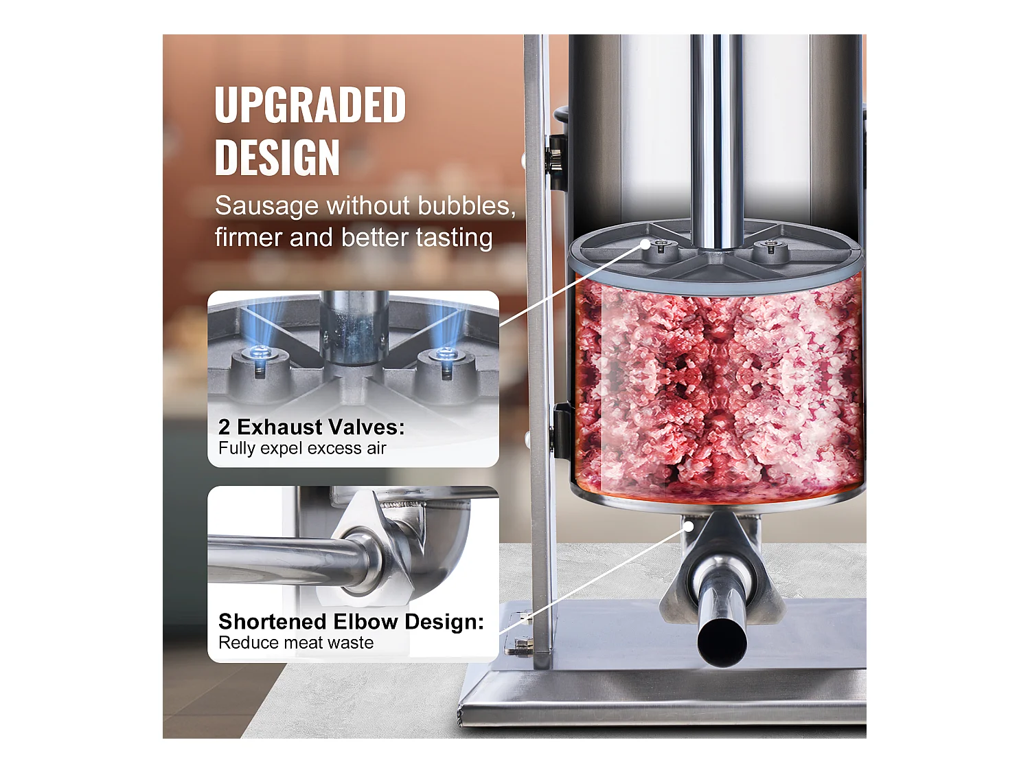 Poussoir à Saucisses Manuel SucceBuy, 10 L, 5 Tubes, Double Vitesse, en Acier Inoxydable 304, pour Usage Domestique et Commercial