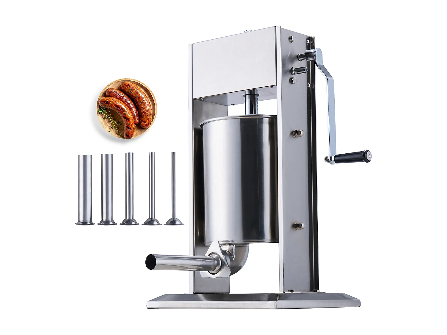 Empujador de Salchichas Manual SucceBuy, 10 L, 5 Tubos, Doble Velocidad, en Acero Inoxidable 304, para Uso Doméstico y Comercial