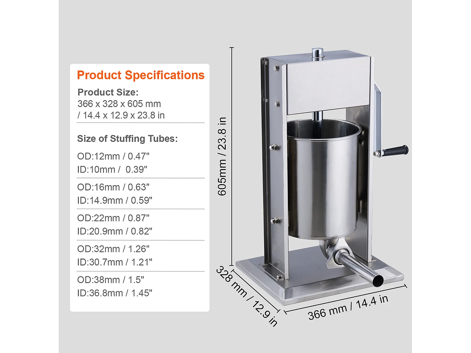 Empujador de Salchichas Manual SucceBuy, 10 L, 5 Tubos, Doble Velocidad, en Acero Inoxidable 304, para Uso Doméstico y Comercial