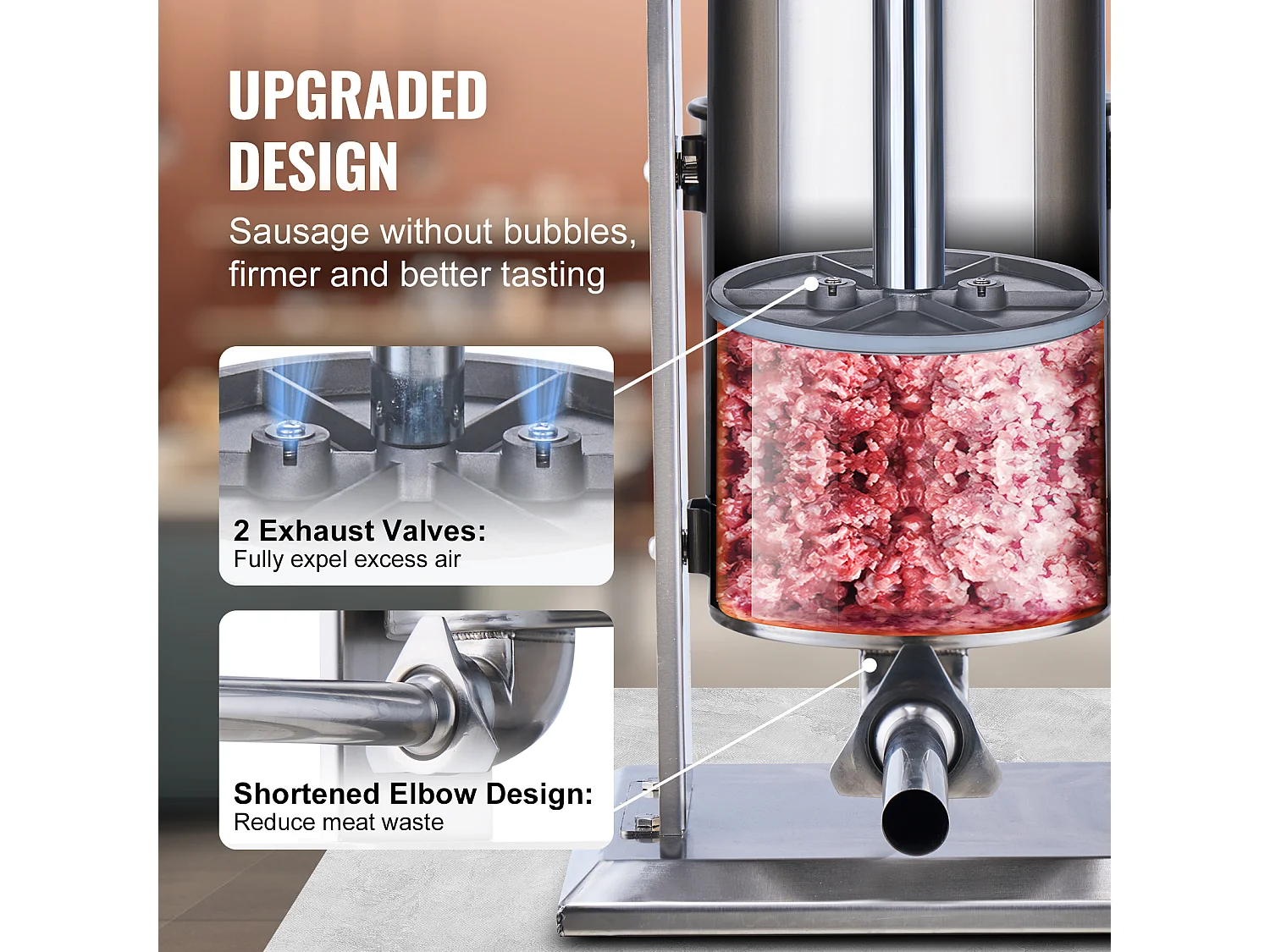 Empujador de Salchichas Manual SucceBuy, 10 L, 5 Tubos, Doble Velocidad, en Acero Inoxidable 304, para Uso Doméstico y Comercial