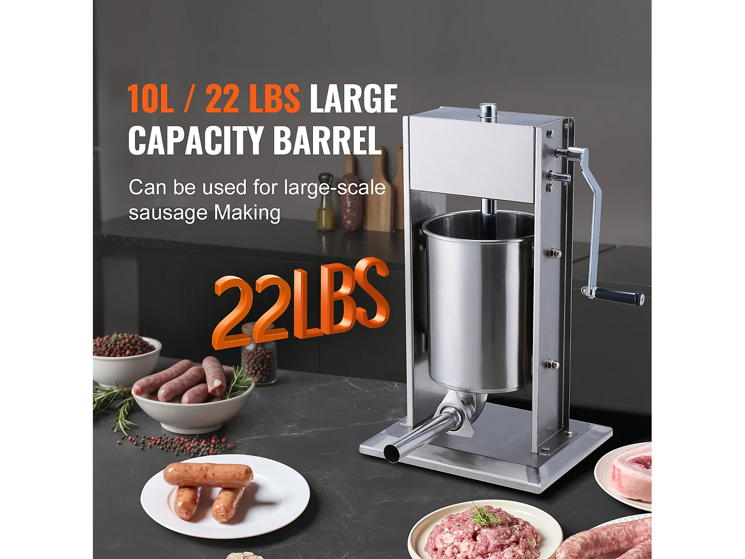 Empujador de Salchichas Manual SucceBuy, 10 L, 5 Tubos, Doble Velocidad, en Acero Inoxidable 304, para Uso Doméstico y Comercial