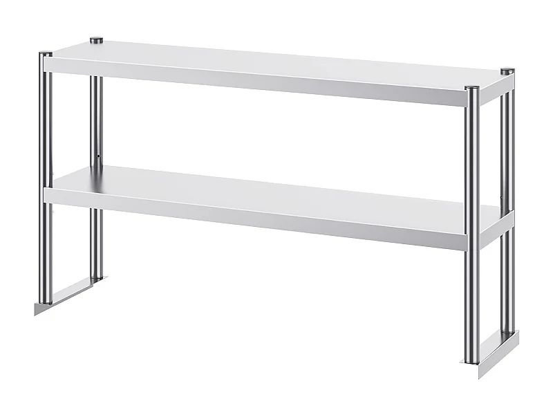 Werktafel Keuken SucceBuy 30,5x121,9 cm, Dubbele Etage met 2 Niveaus in Roestvrij Staal