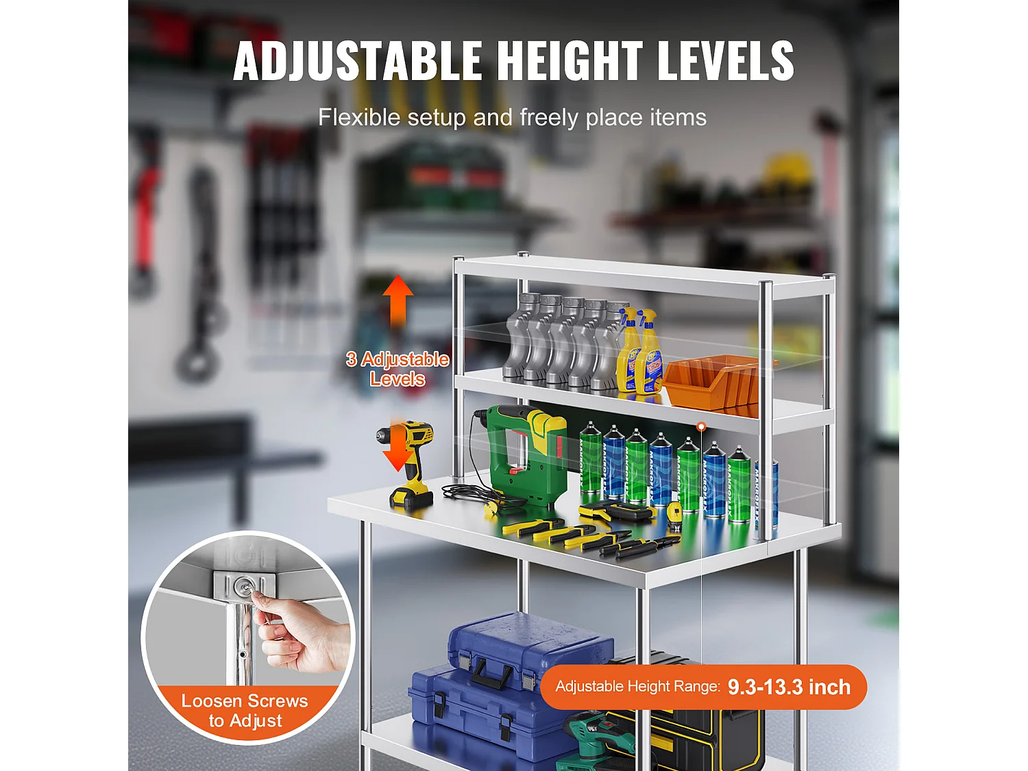 Werktafel Keuken SucceBuy 30,5x121,9 cm, Dubbele Etage met 2 Niveaus in Roestvrij Staal